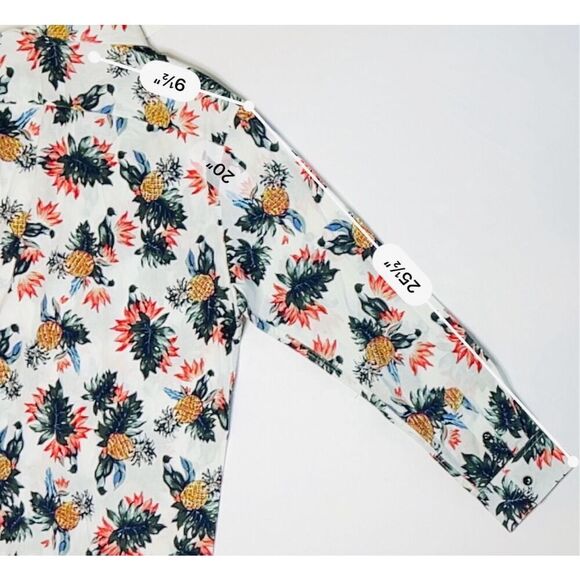 Jogal Pineapple Floral Tropical Linen Blend Spread Collar White Shirt sz XXL NWT - Picture 8 of 10